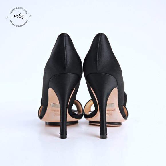 Badgley Mischka Satin Rosette Open Toe Stiletto Heels Black Women 7.5 - Picture 6 of 14